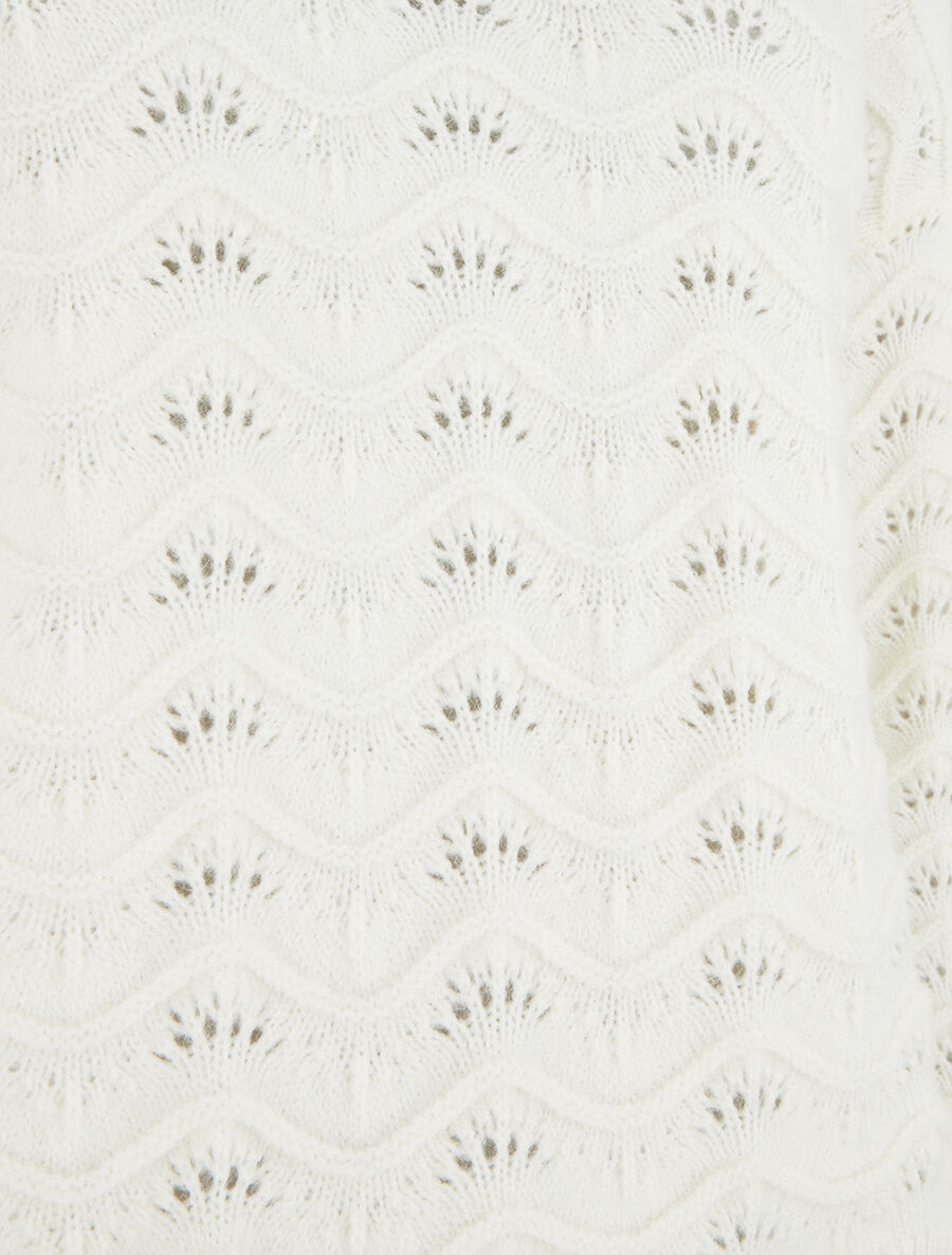Pull uni coupe droite maille fantaisie - Blanc - 3