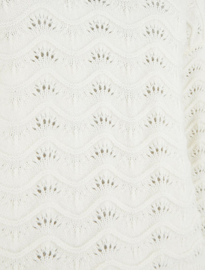 Pull uni coupe droite maille fantaisie - Blanc - 3