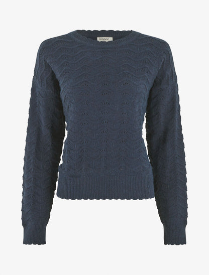 Pull uni coupe droite maille fantaisie - Marine - 4