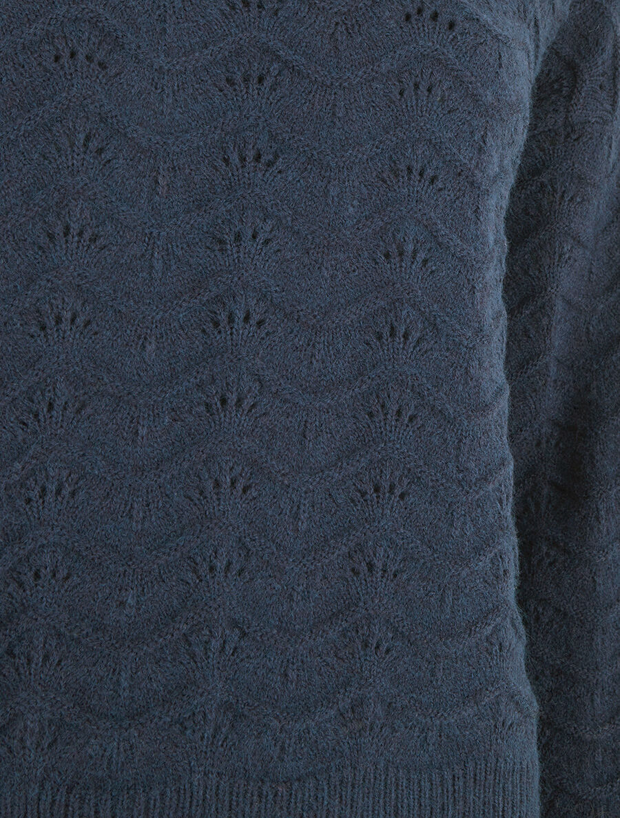Pull uni coupe droite maille fantaisie - Marine - 3