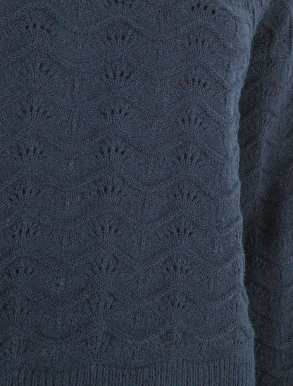 Pull uni coupe droite maille fantaisie - Marine - 3