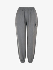 Pantalon fluide uni à bords élastiqués - Gris - 1