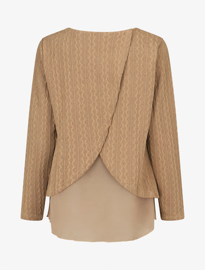 Pull bi matière uni - Taupe - 2