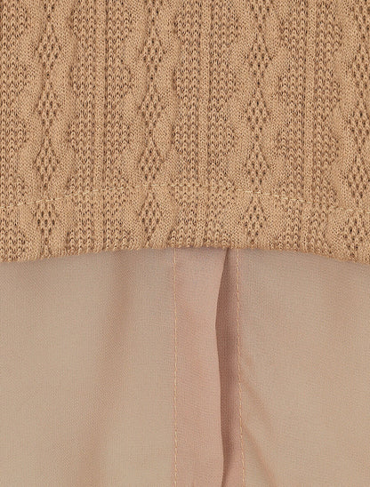 Pull bi matière uni - Taupe - 3