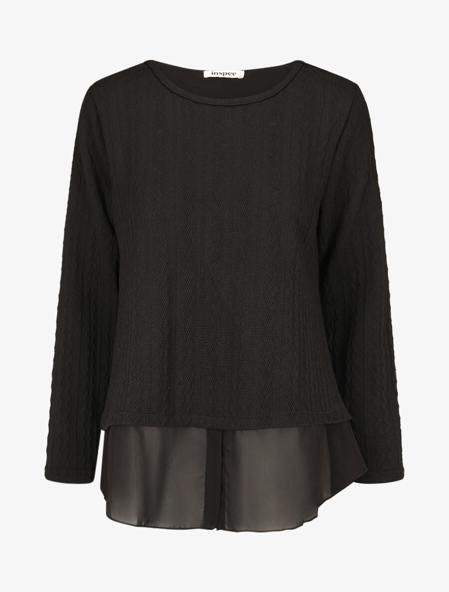 Pull bi matière uni - Noir - 1