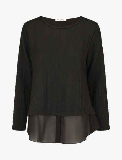 Pull bi matière uni - Noir - 1