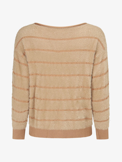 Pull fluffy à bords côtelés - Beige - 2