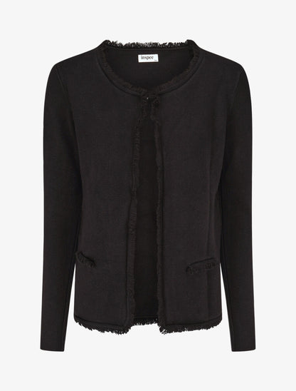 Gilet uni à bords effilochés - Noir - 4