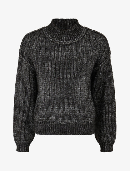 Pull uni irisé à col rond - Noir - 4