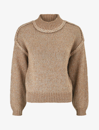 Pull uni irisé à col rond - Camel - 1