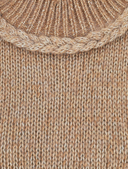 Pull uni irisé à col rond - Camel - 3