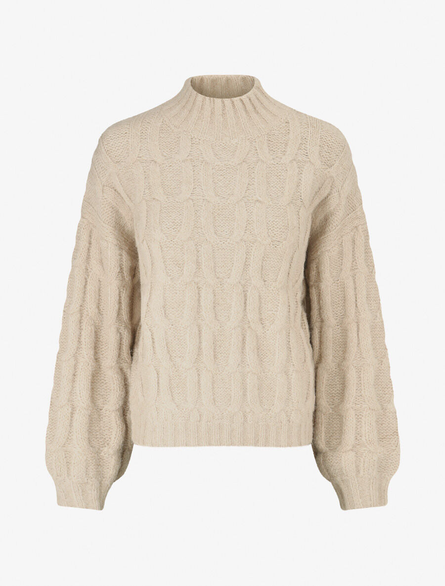 Pull uni en maille à col montant - Taupe - 1