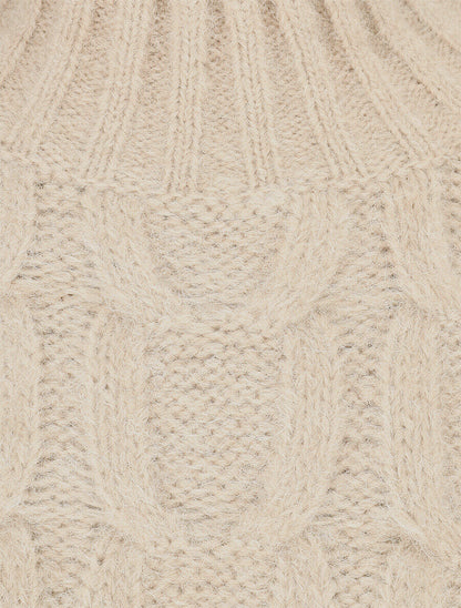 Pull uni en maille à col montant - Taupe - 3