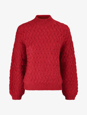 Pull uni en maille à col montant - Rouge - 4