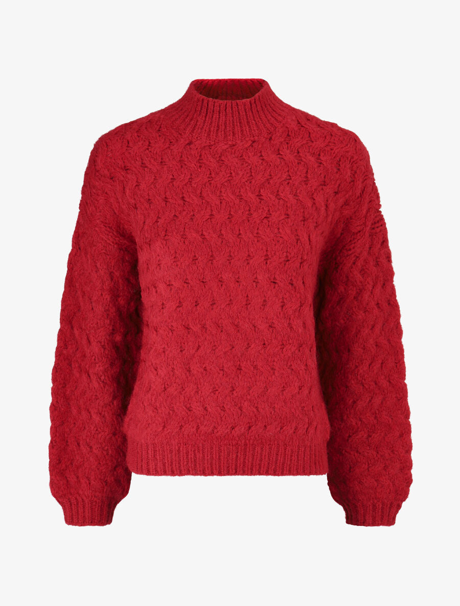 Pull uni en maille à col montant - Rouge - 4