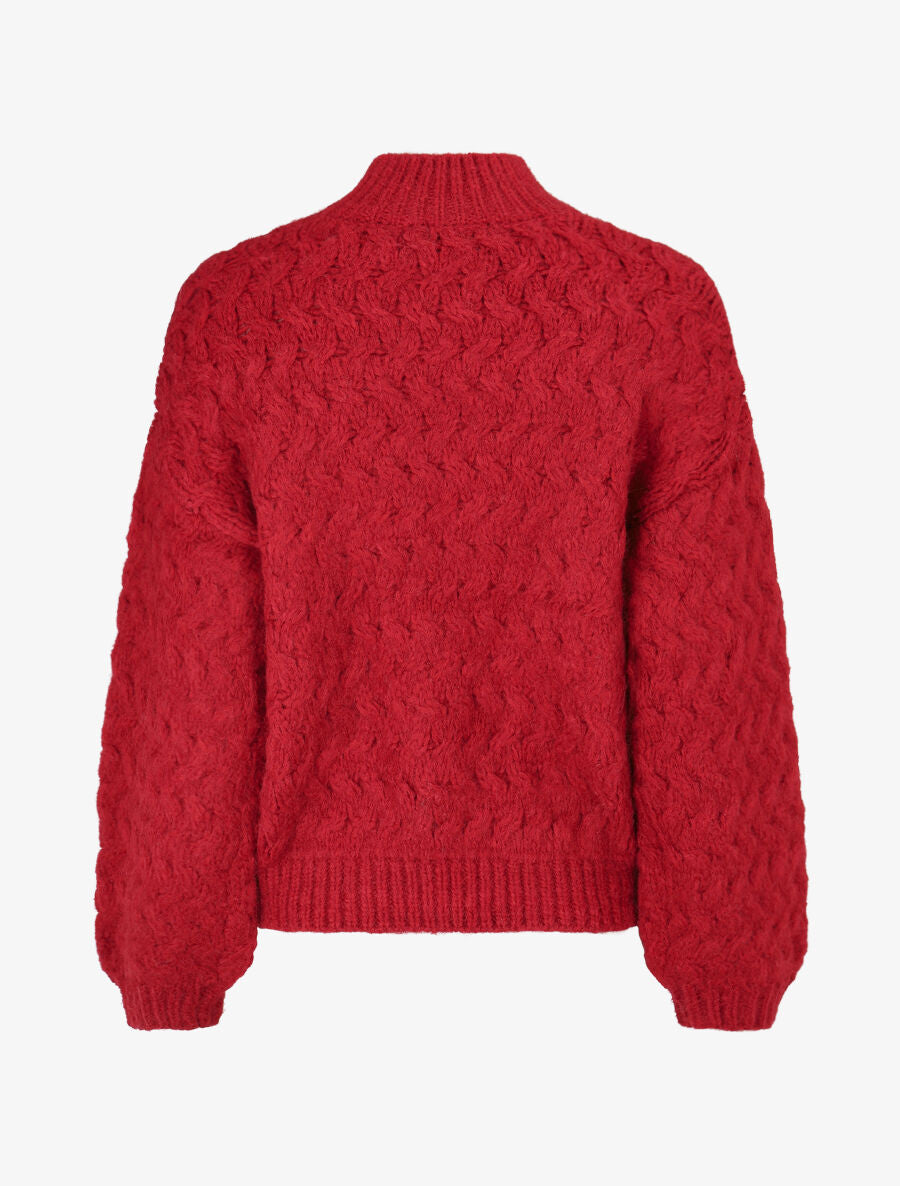 Pull uni en maille à col montant - Rouge - 2