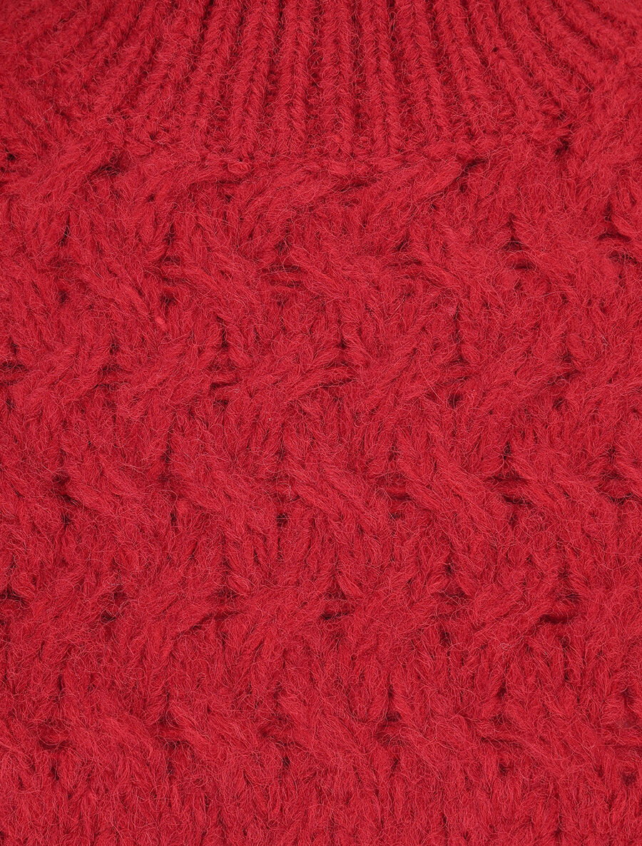 Pull uni en maille à col montant - Rouge - 3