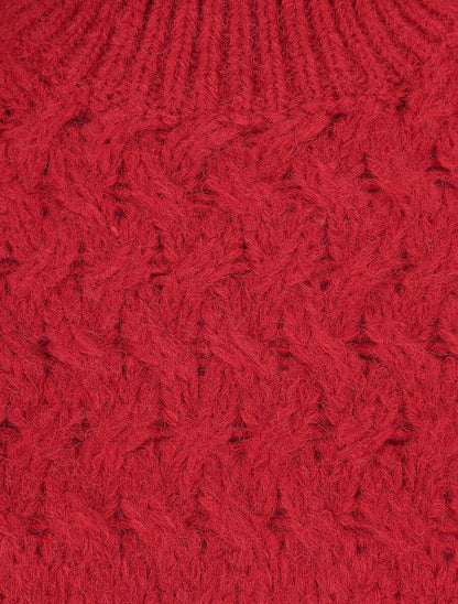 Pull uni en maille à col montant - Rouge - 3