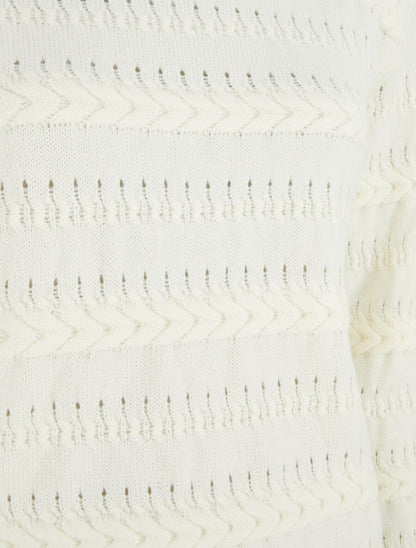 Pull uni en maille à motif tressé - Ivoire - 3