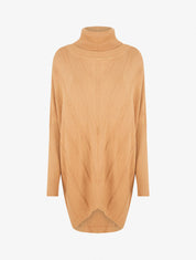 Pull long uni à col roulé - Camel - 1