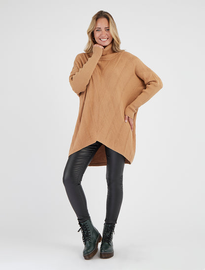 Maglione lungo a collo alto a tinta unita - Chameau