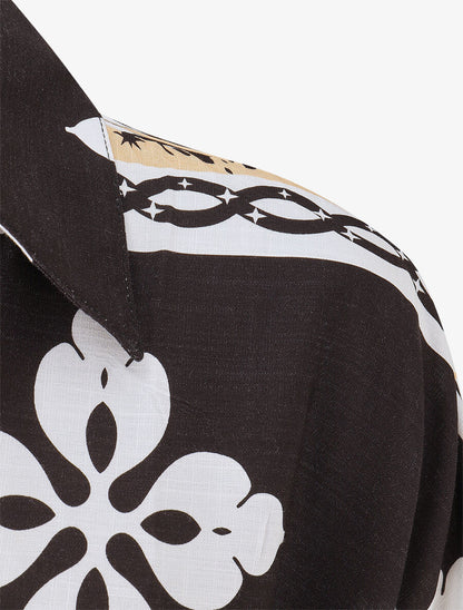 Robe chemise longue manches courtes imprimé floral - Noir - 3