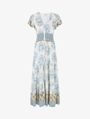 Robe longue à manches volantées imprimé fleuri - Bleu ciel - 1