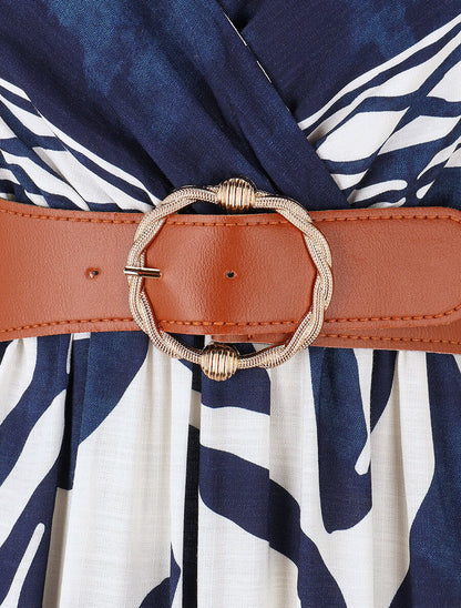 Robe longue imprimé graphique à fines bretelles - Marine - 3