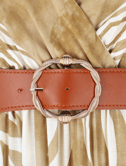 Robe longue imprimé graphique à fines bretelles - Taupe - 3