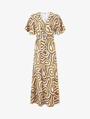 Robe longue col cache-coeur imprimé graphique - Taupe - 1