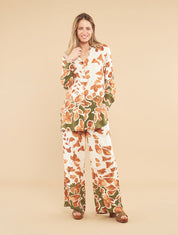 Ensemble chemise et pantalon imprimé floral - Marron - 1