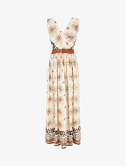 Robe longue sans manches à imprimé fantaisie - Camel - 1