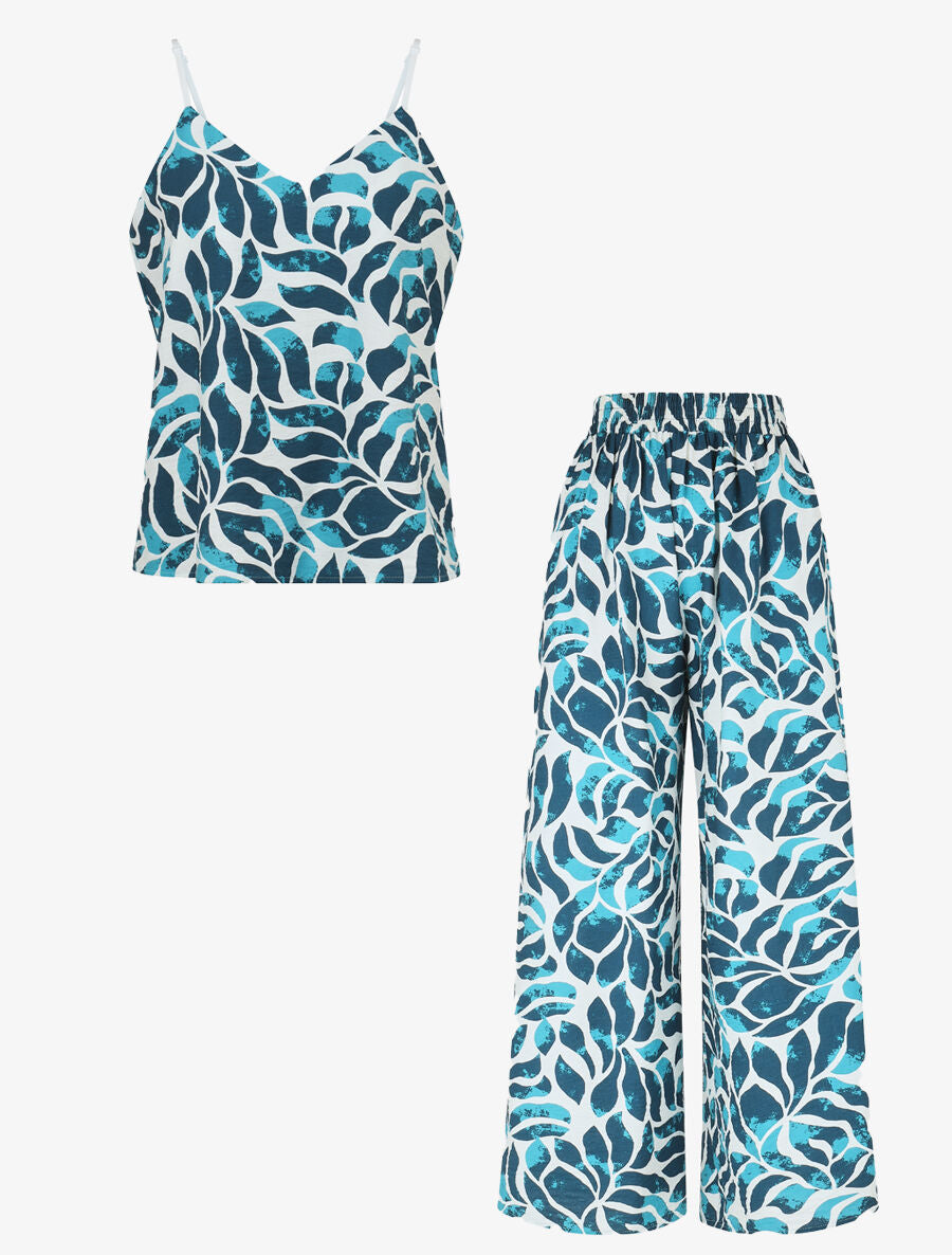 Ensemble caraco et pantalon imprimé abstrait - Turquoise - 1