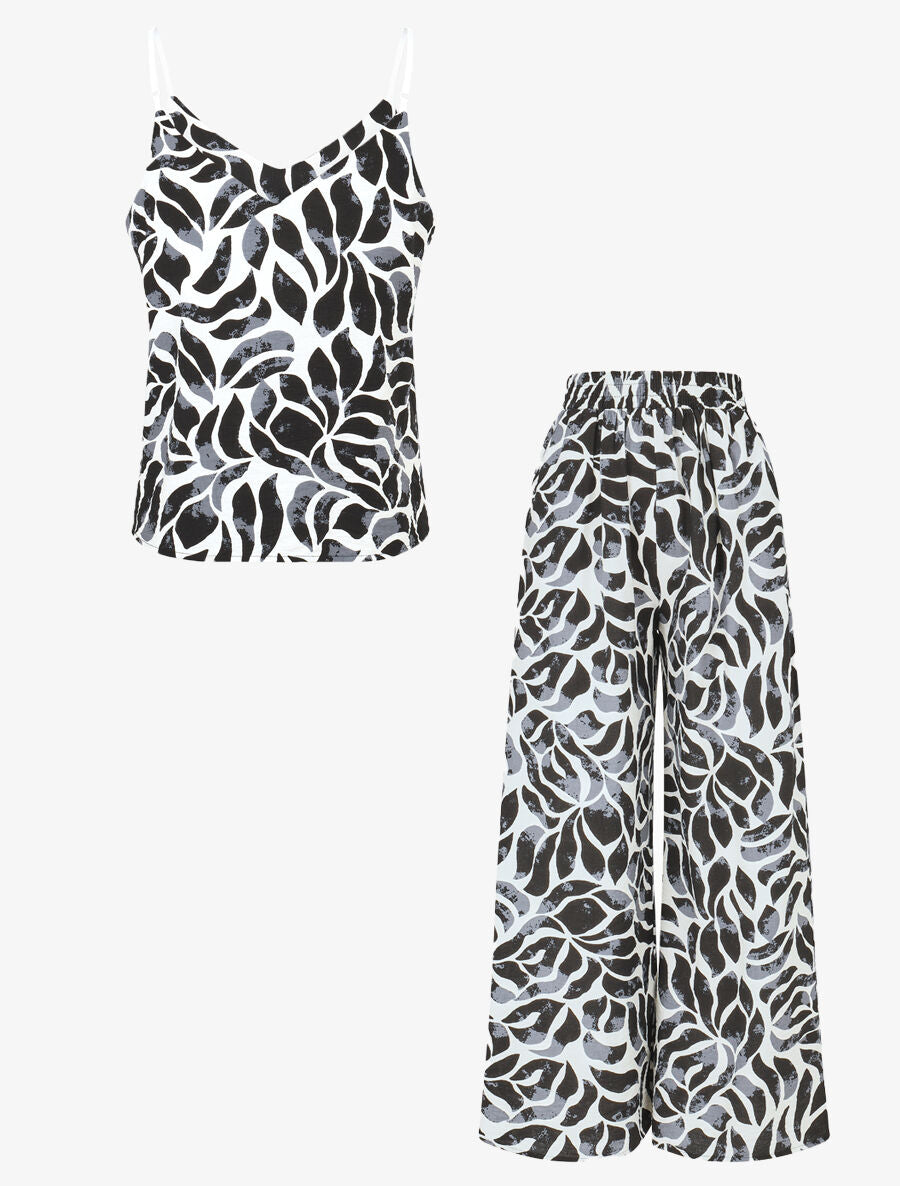 Ensemble caraco et pantalon imprimé abstrait - Noir - 1