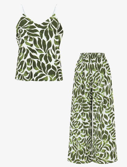 Ensemble caraco et pantalon imprimé abstrait - Vert - 1