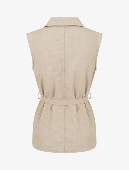Ensemble top sans manches et pantalon - Beige - 3