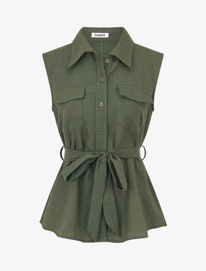Ensemble top sans manches et pantalon - Kaki - 2