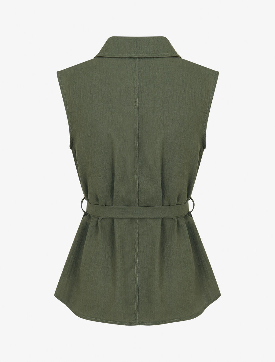 Ensemble top sans manches et pantalon - Kaki - 3