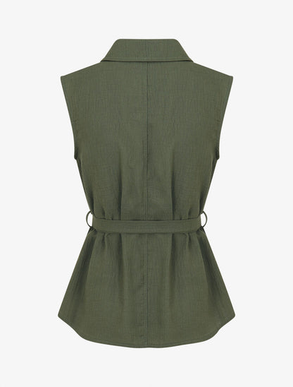 Ensemble top sans manches et pantalon - Kaki - 3