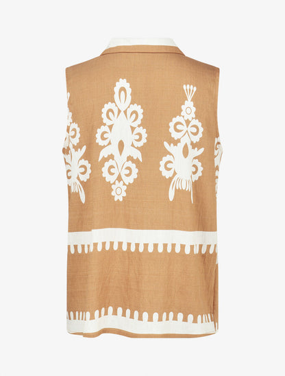 Ensemble top sans manches et pantalon imprimé ikat - Camel - 3