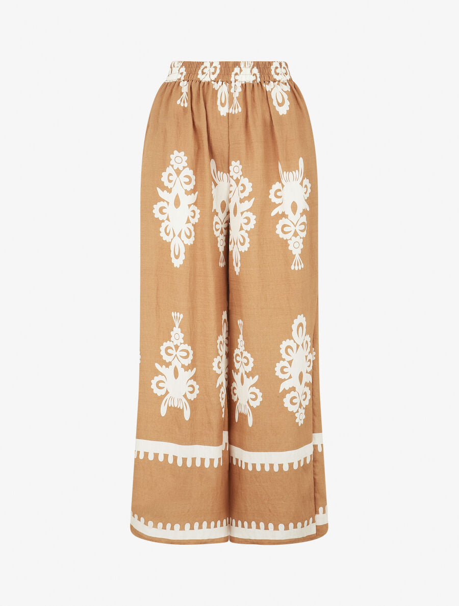 Ensemble top sans manches et pantalon imprimé ikat - Camel - 4