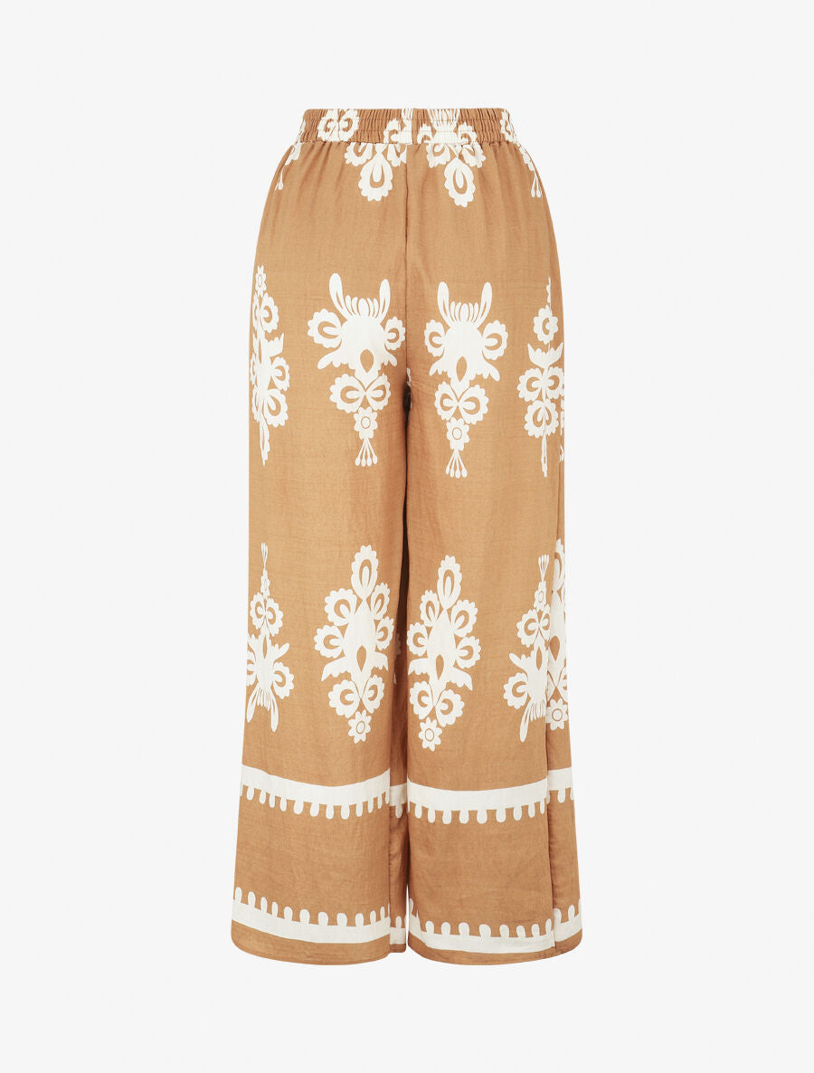Ensemble top sans manches et pantalon imprimé ikat - Camel - 5