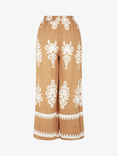 Ensemble top sans manches et pantalon imprimé ikat - Camel - 5