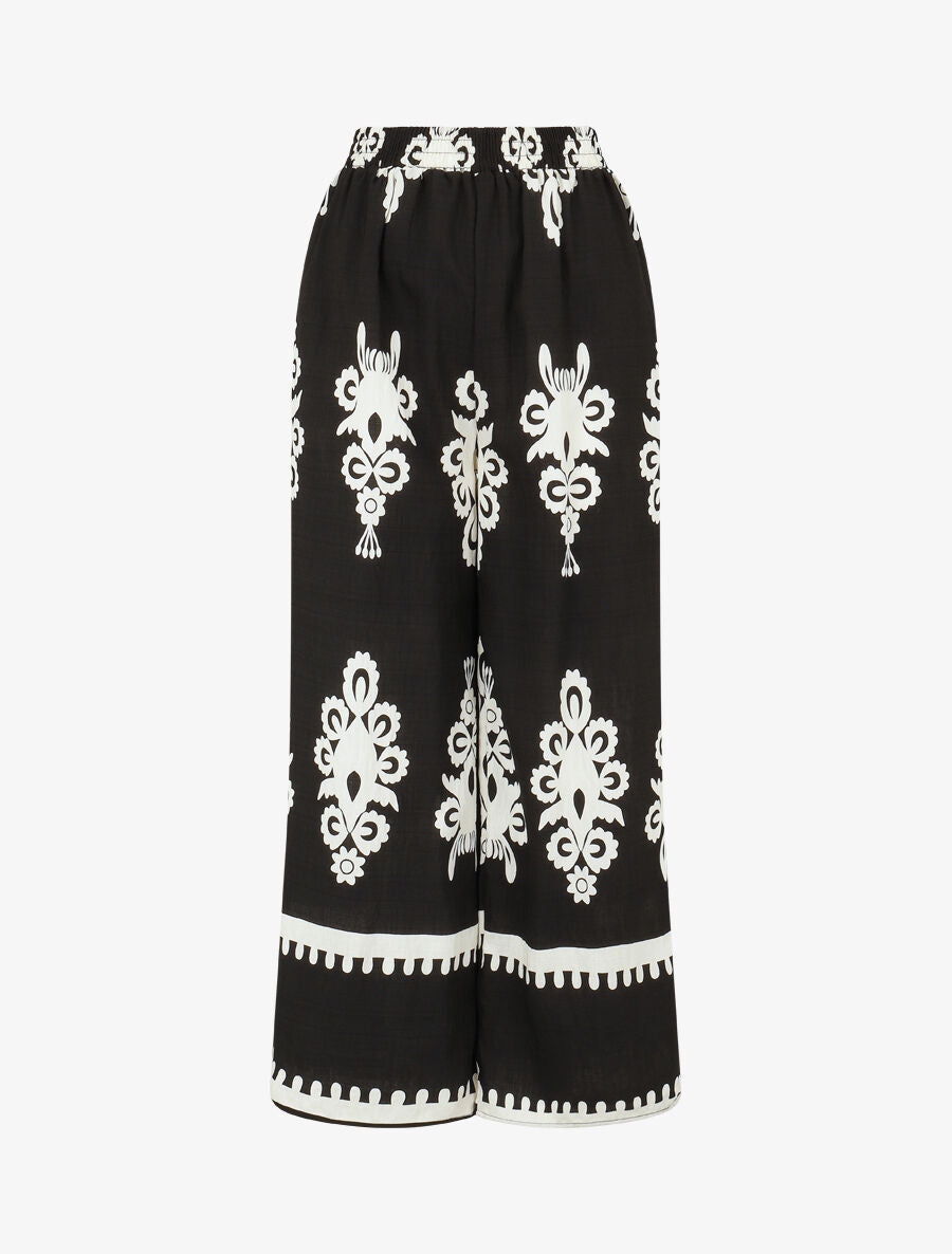Ensemble top sans manches et pantalon imprimé ikat - Noir - 4