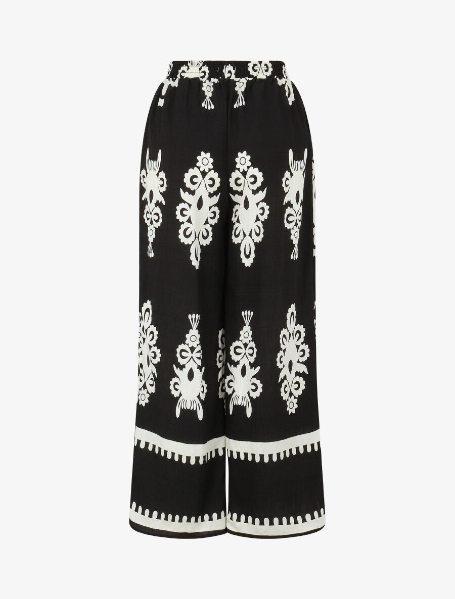 Ensemble top sans manches et pantalon imprimé ikat - Noir - 5
