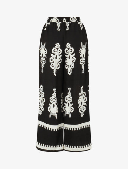 Ensemble top sans manches et pantalon imprimé ikat - Noir - 5