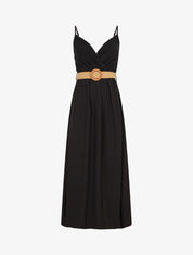 Robe longue à bretelles et décolleté en crochet - Noir - 1