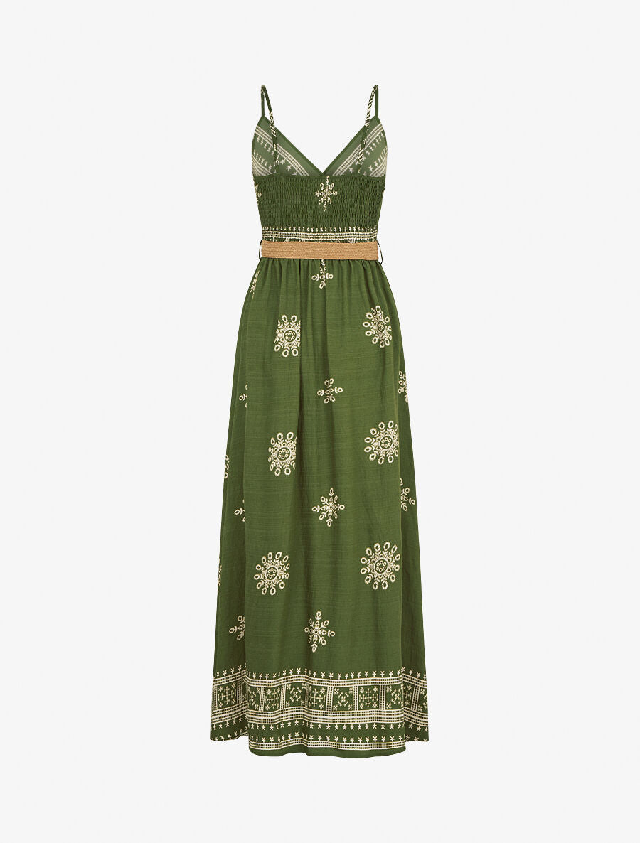 Robe longue à fines bretelles à motif fantaisie - Vert - 2