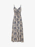 Robe longue à fines bretelles imprimé floral arabesque - Marine - 1