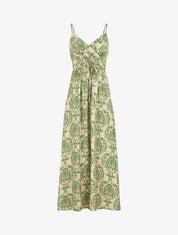 Robe longue à fines bretelles imprimé floral arabesque - Vert - 1